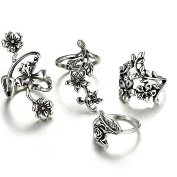 ✨🌸BoHo Silver Spiral Flower Wrap Ring Set 4pcs🌸✨ - Picture 9 of 14